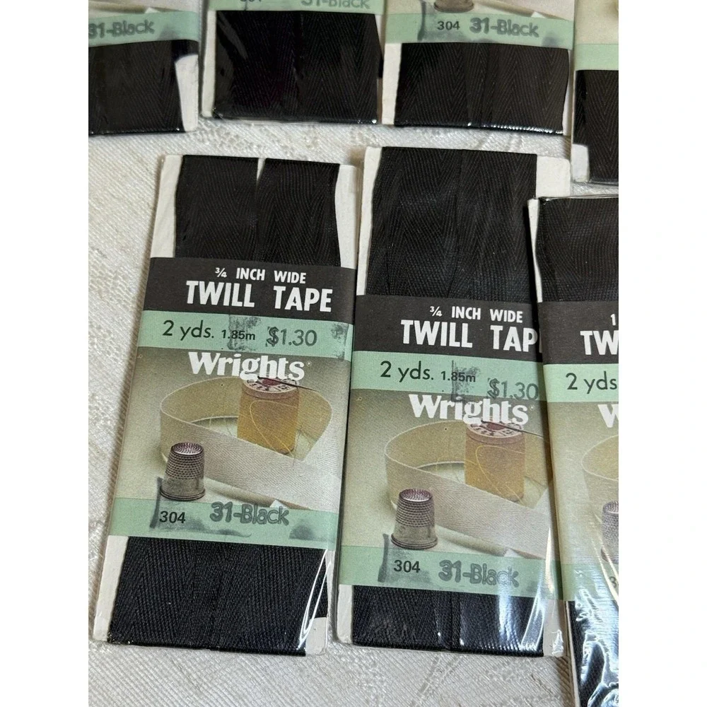 8pk Vintage Wrights Black Twill Tape 3/4